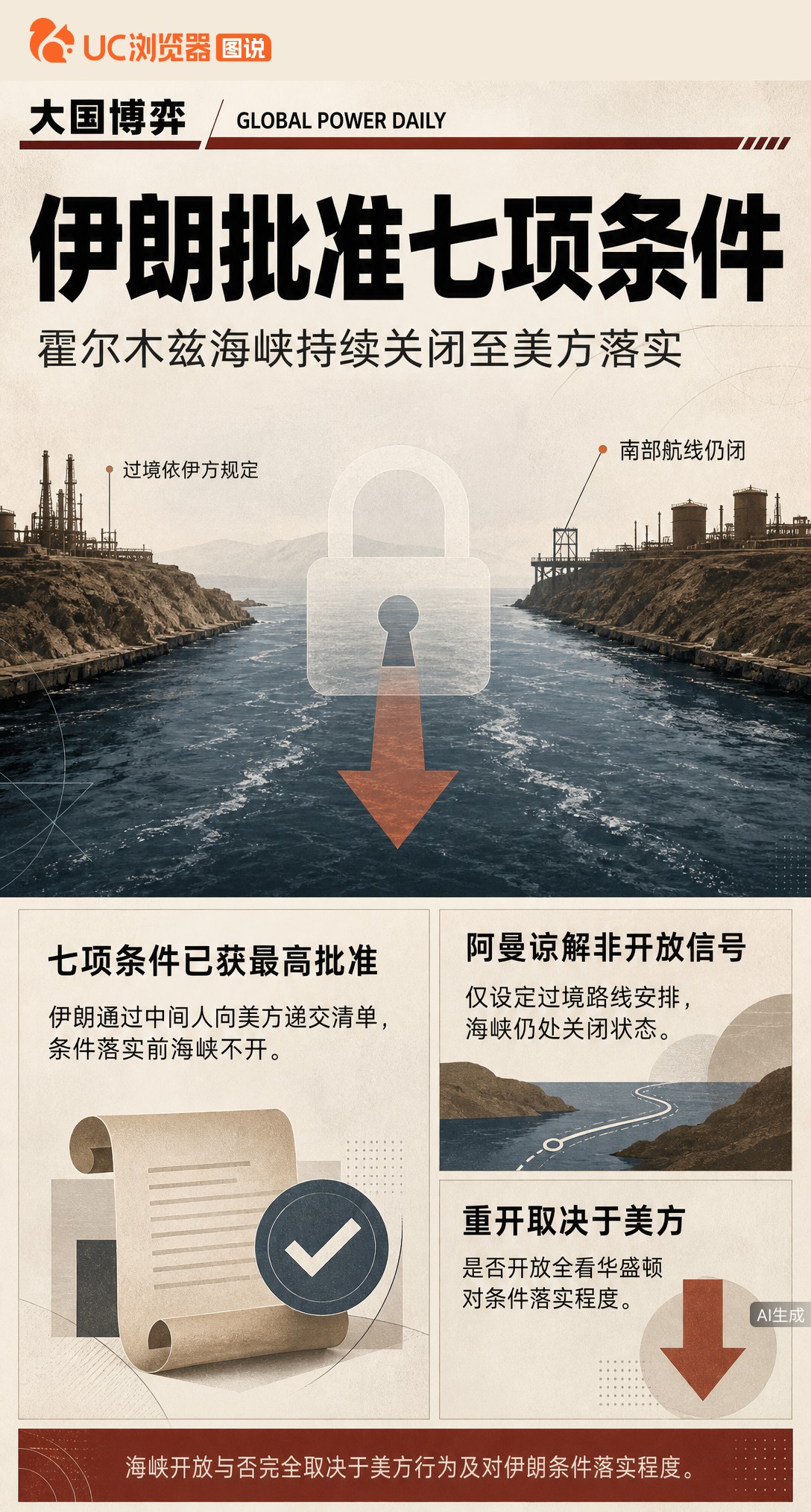 据阿塞拜疆通讯社报道，伊朗已向美方递交七项条件清单并获最高层批准。消息人士称，条件未落实前霍尔木兹海