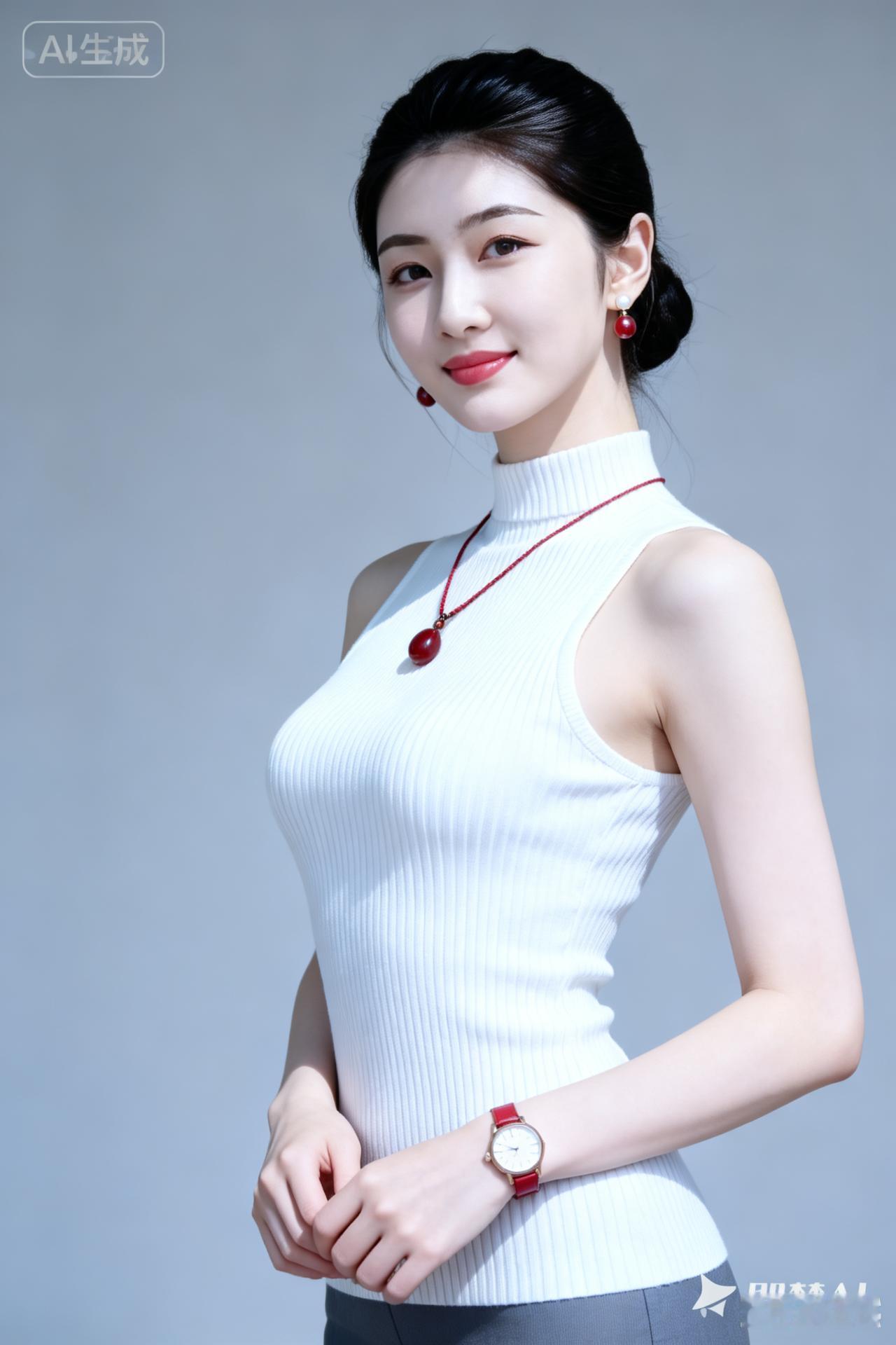 优雅红唇，简约白衣，时尚配饰，尽显魅力！💄👗👠
