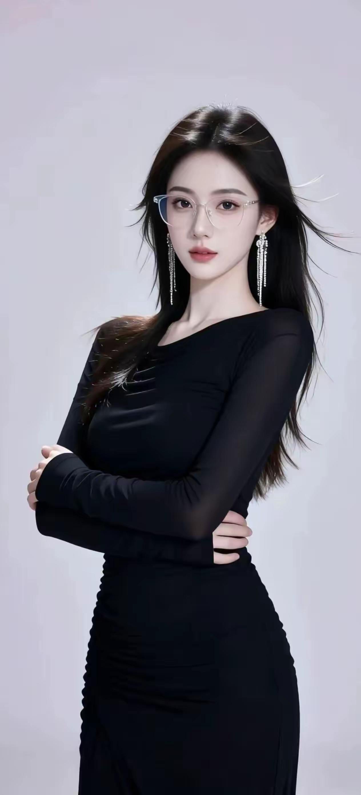 优雅黑裙，气质女神，时尚眼镜，自信满满看看气质女神的穿着搭配吧上班族该怎么着装