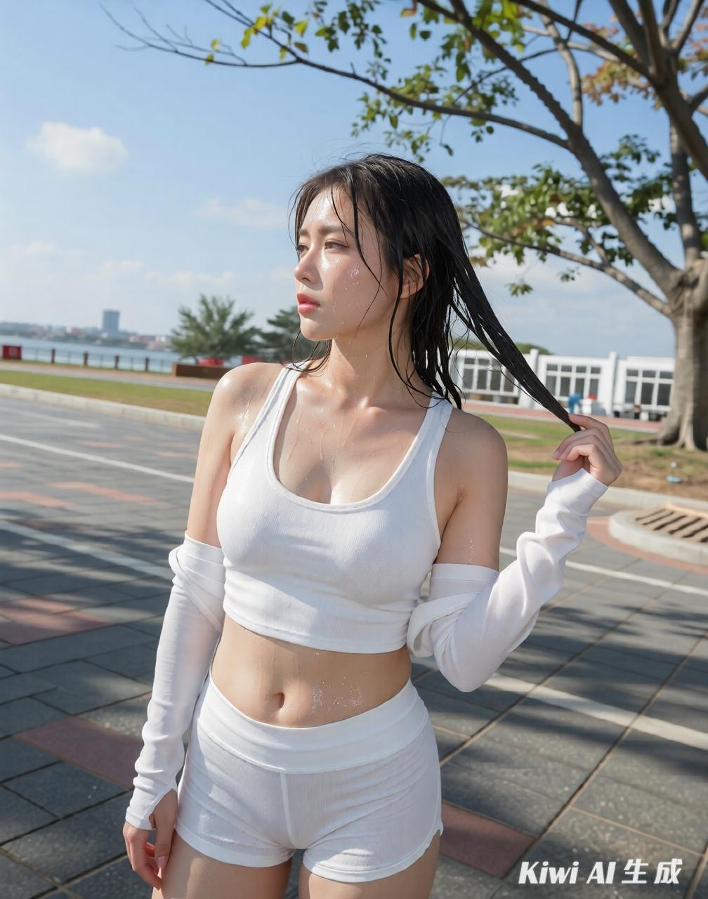美女说：这天太热了