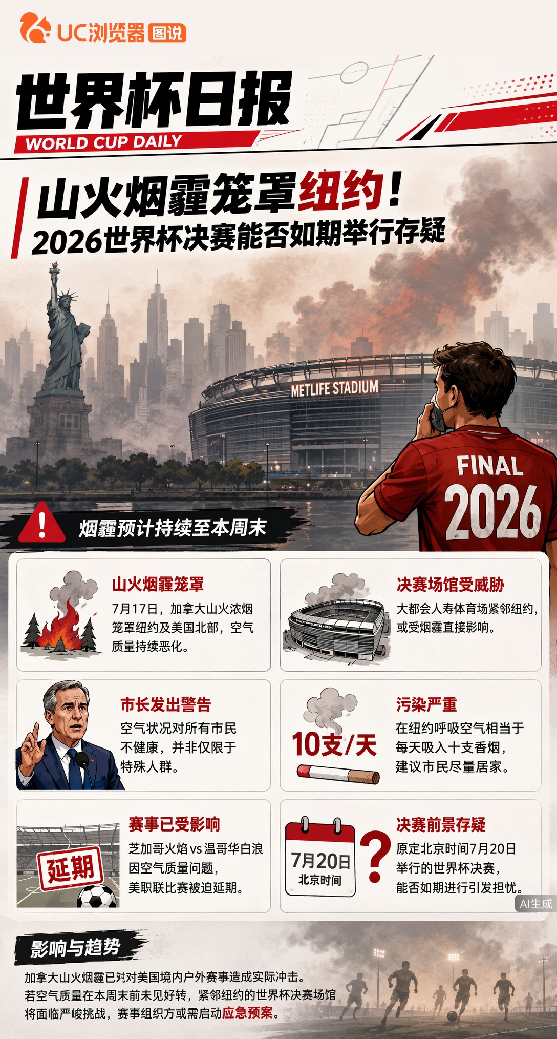 山火烟霾笼罩纽约！2026世界杯决赛能否如期举行存疑