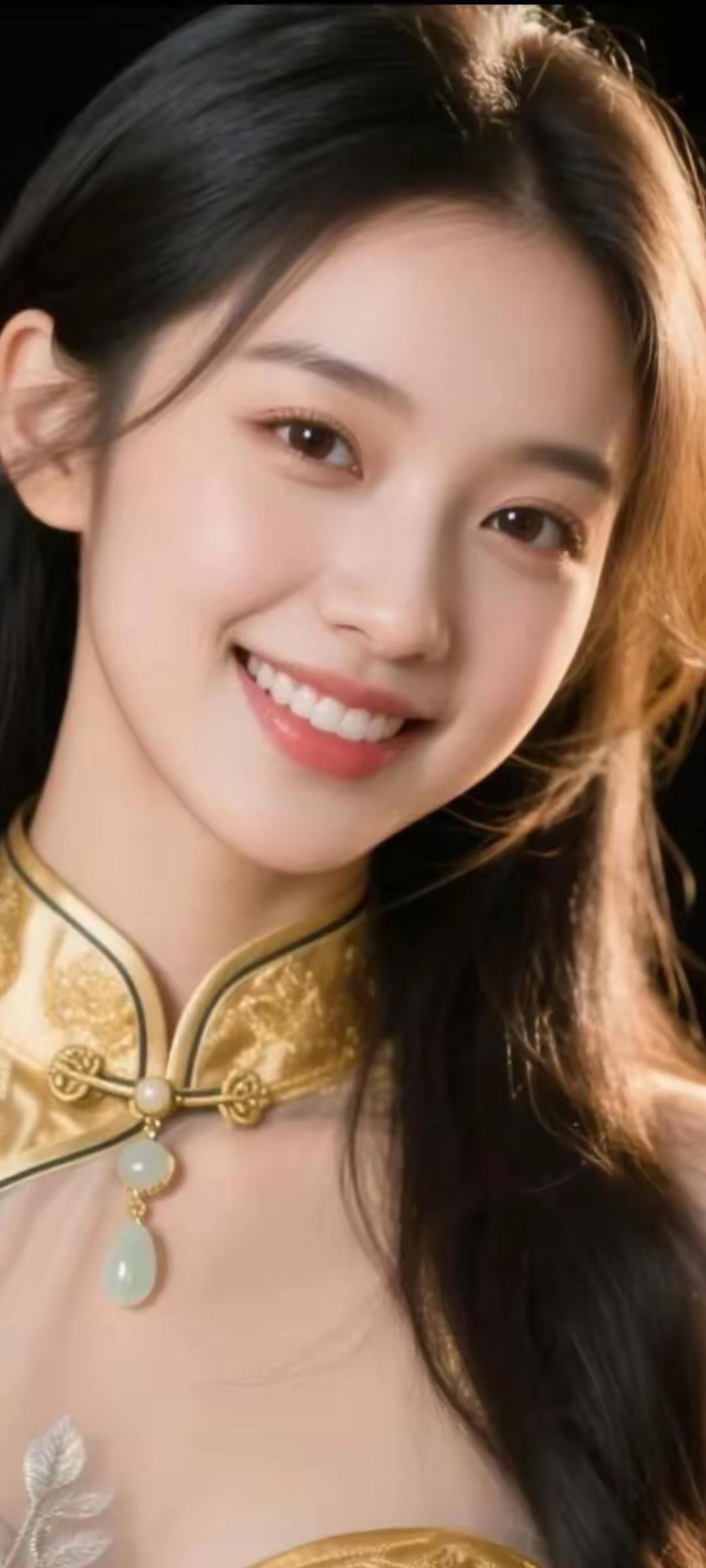 温柔微笑，古风美少女，金丝玉佩，典雅动人