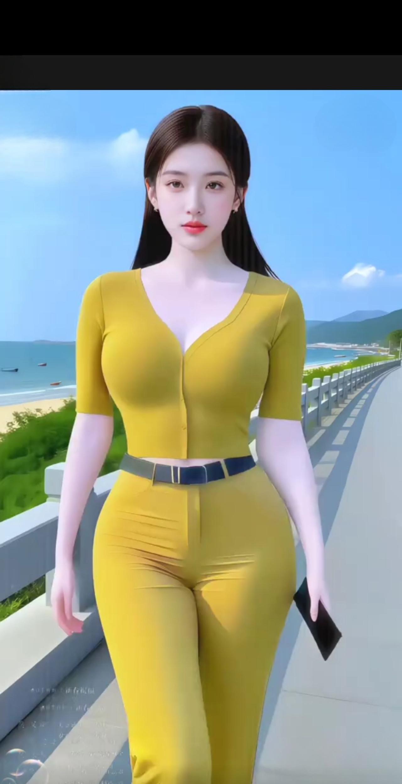 七律·风姿绰约一袭明黄映远天，风姿绰约韵悠然。深V裁就三分媚，纤腰束来千种妍