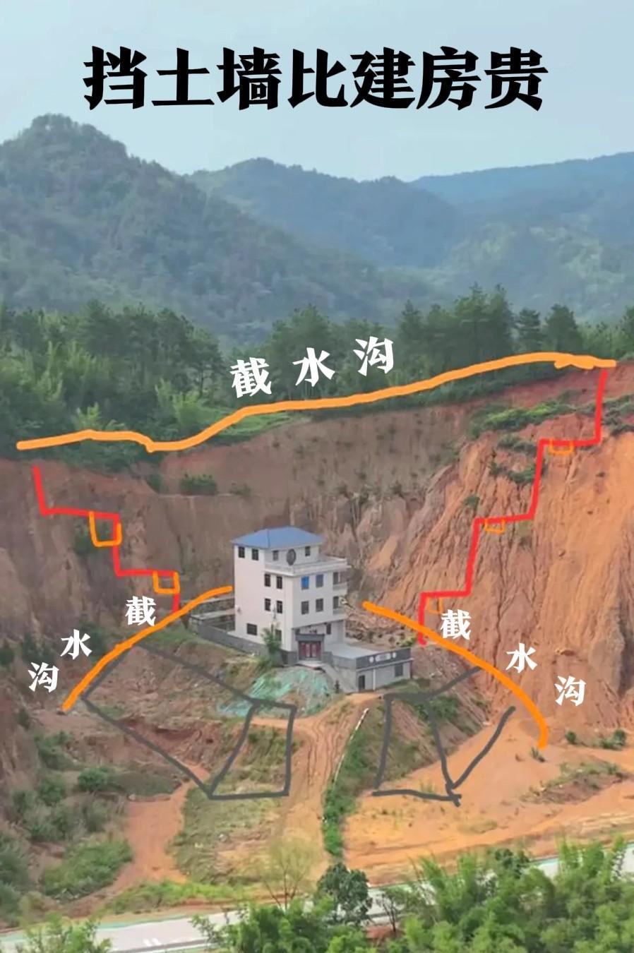 台风带来狂风暴雨，很多房子瑟瑟发抖，比如下面这栋位于土坡上的自建房，已经连续
