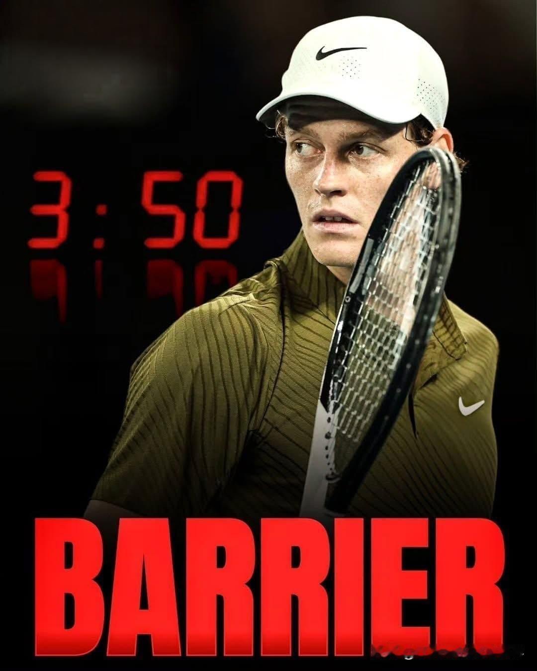 冷知识：扬尼克·辛纳从未赢得过一场耗时超过3小时50分钟的比赛：❌5小时2