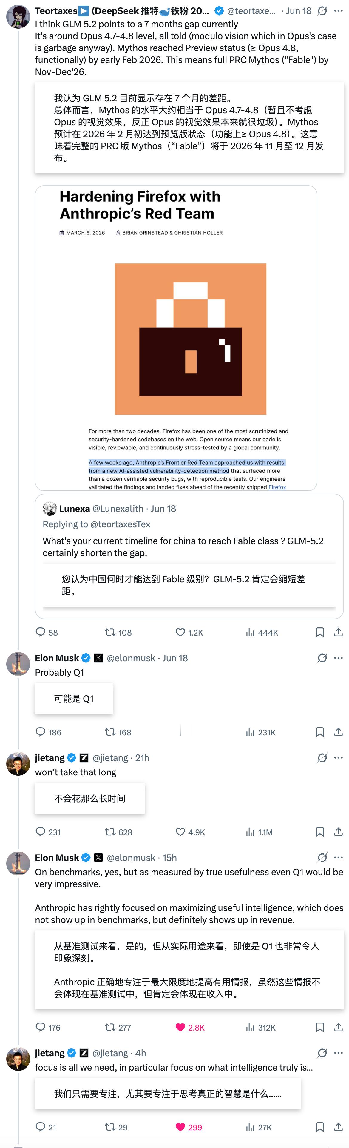 智谱首席科学家唐杰和ElonMusk这个高手来回过招很棒...背景早上发过