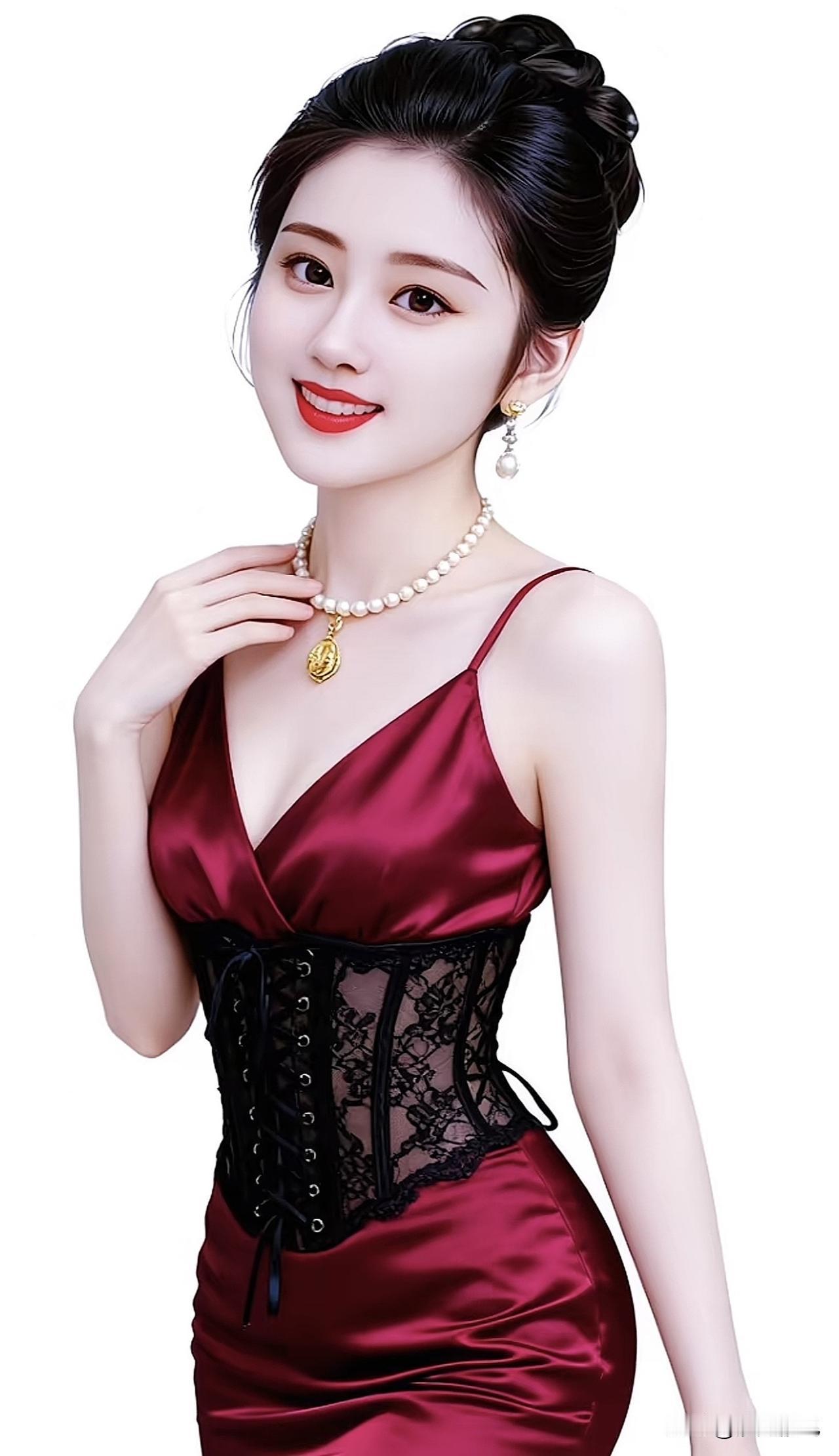 红衣美人，笑靥如花。红衣女拍照玫瑰红装美女红装美人照红衣温柔少女红装美人