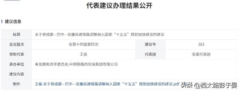 成巴安高铁纳入十五五规划还需深度论证针对人大代表提出的363号建议，西安铁路