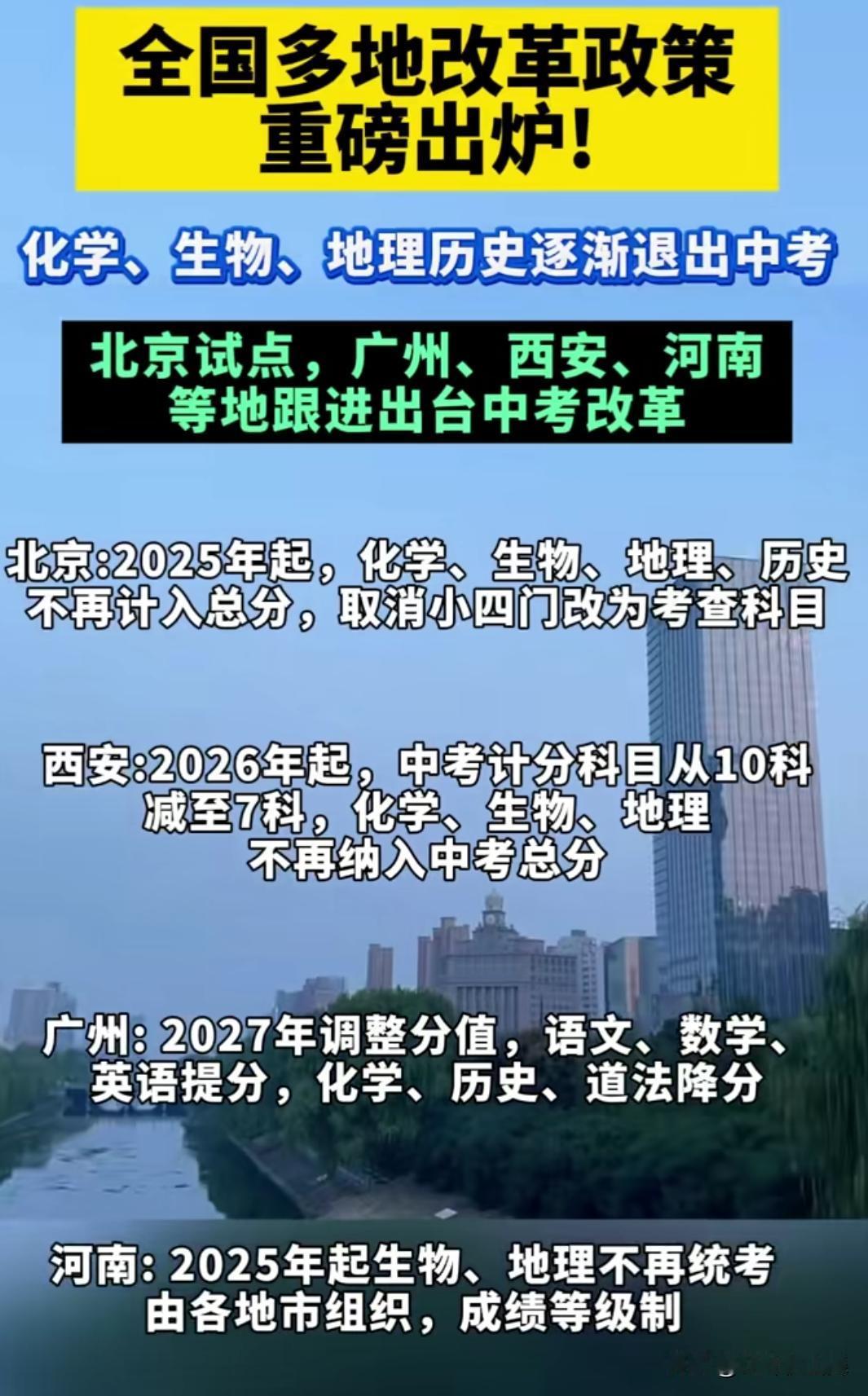 刚刚看到多地的中考改革，把化学、历史、生物、地理、道德与法治等这几个科目，要么降