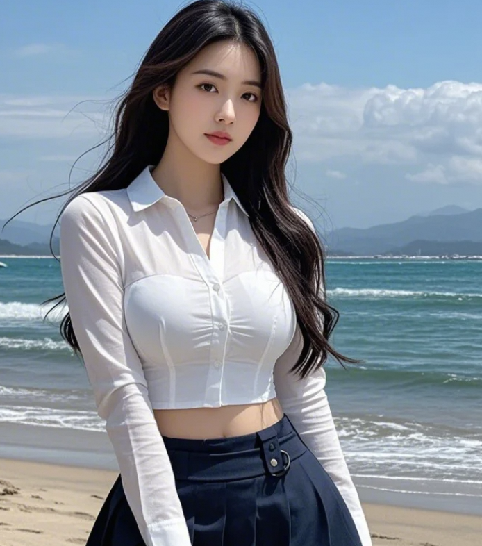 沙滩上的甜美笑容，如春日暖阳