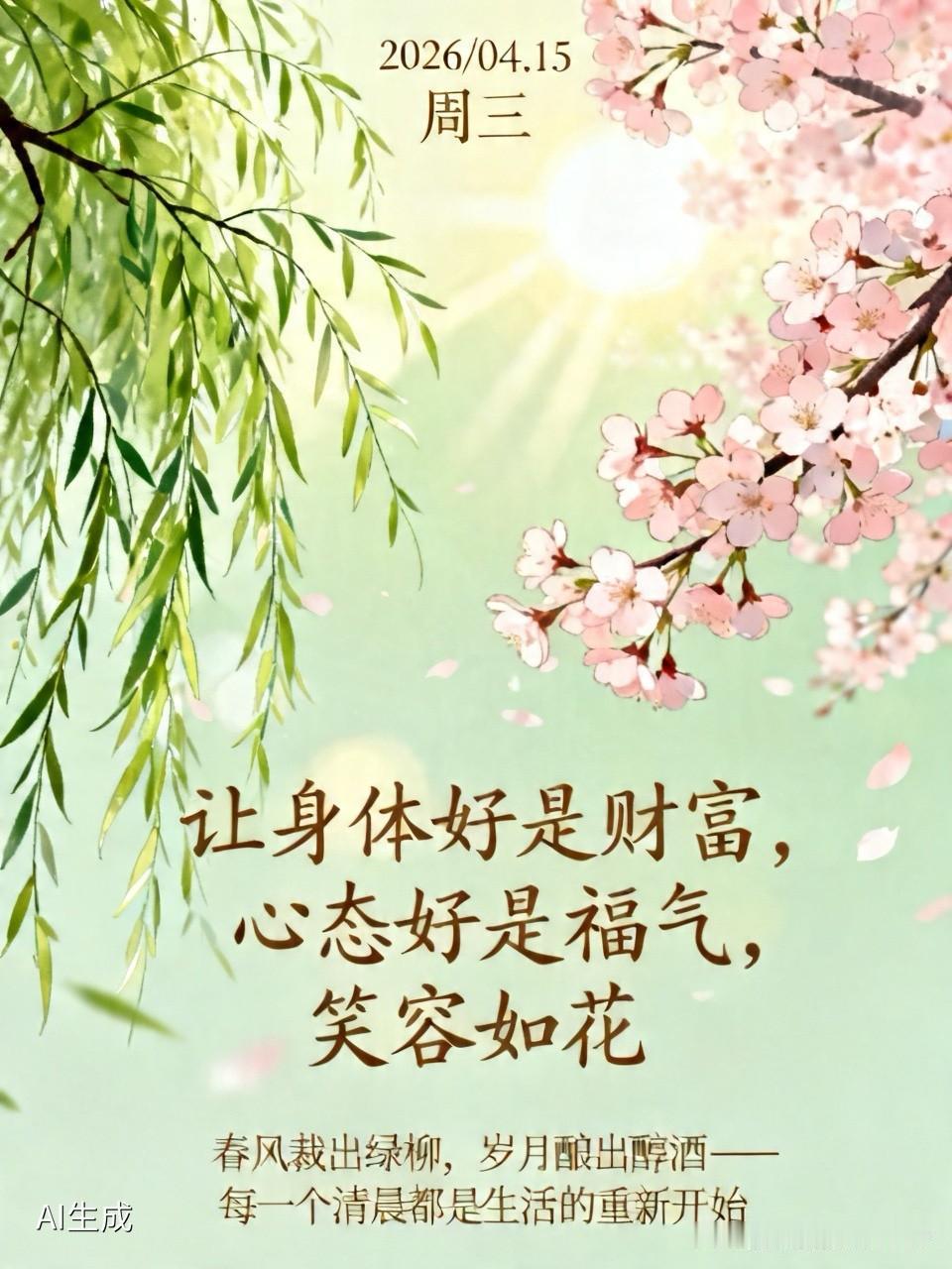 ²⁰²⁶/₀₄.₁₅周三｜一键复制，让身体好是财富，心态好是福气，笑容如花🌸