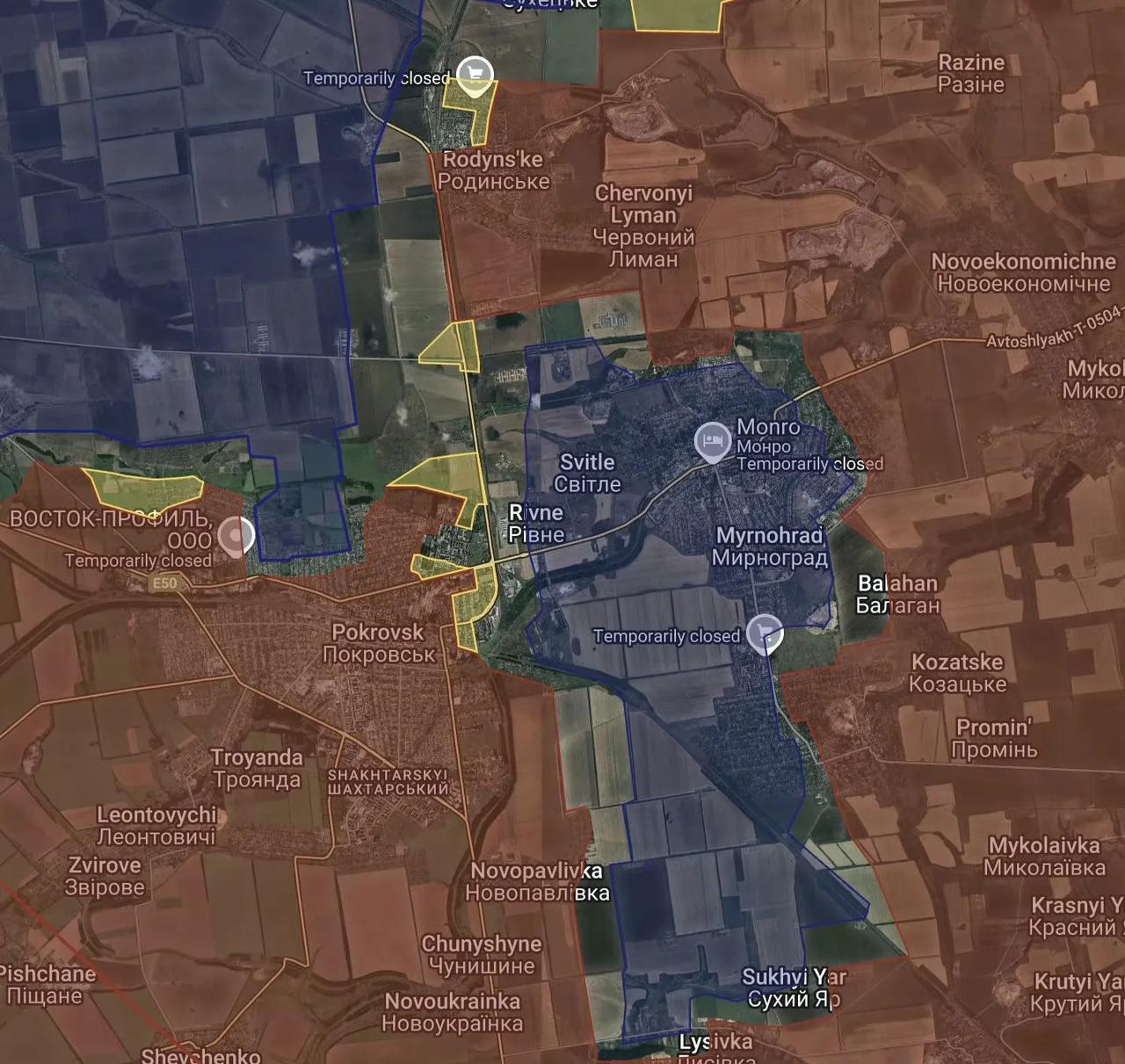 多个亲乌信源都标示，俄军基本控制了波克罗夫斯克（红军城）市区，并继续对市区的乌军