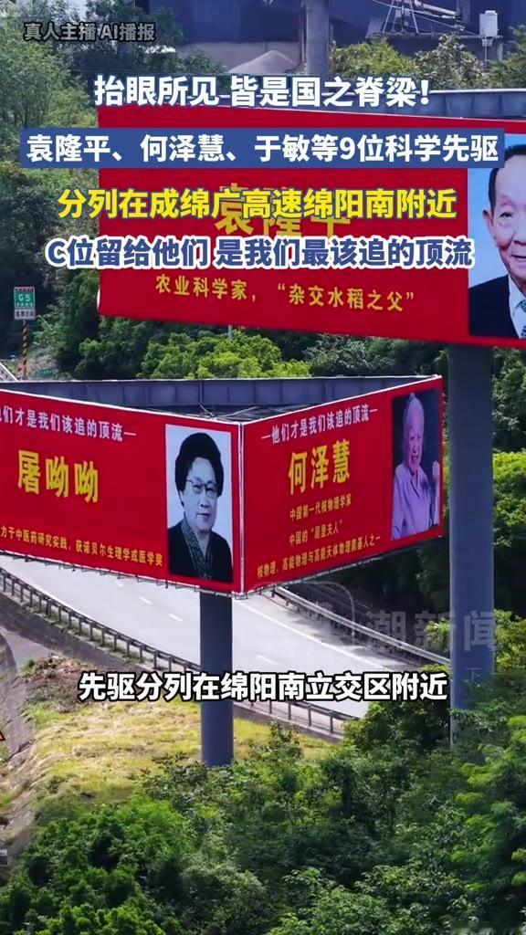 四川绵阳高速口附近的九块巨幅商业广告牌一夜之间全换了，上面没有网红明星，也没有带