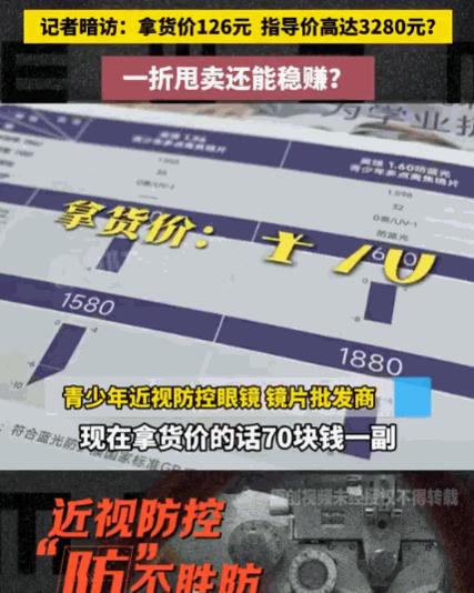 6月15日报道，江苏暗访撕开惊人价签：一副标价3280元的“近视防控镜”，批发底
