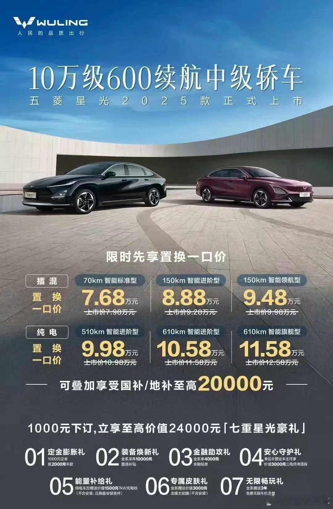大v聊车五菱星光2025款的五菱星光来了[赞][赞]插混7.68万，纯电9.9