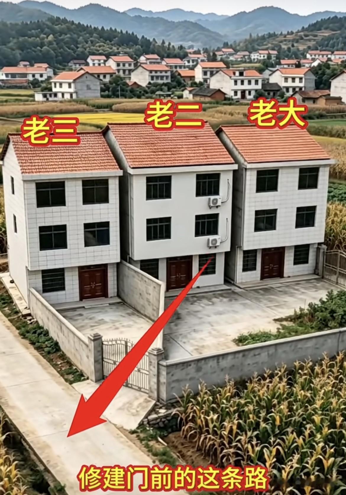 当初三兄弟商量好一起出资修建门前的这条路，由于老大和老二在外打工，就让老三在