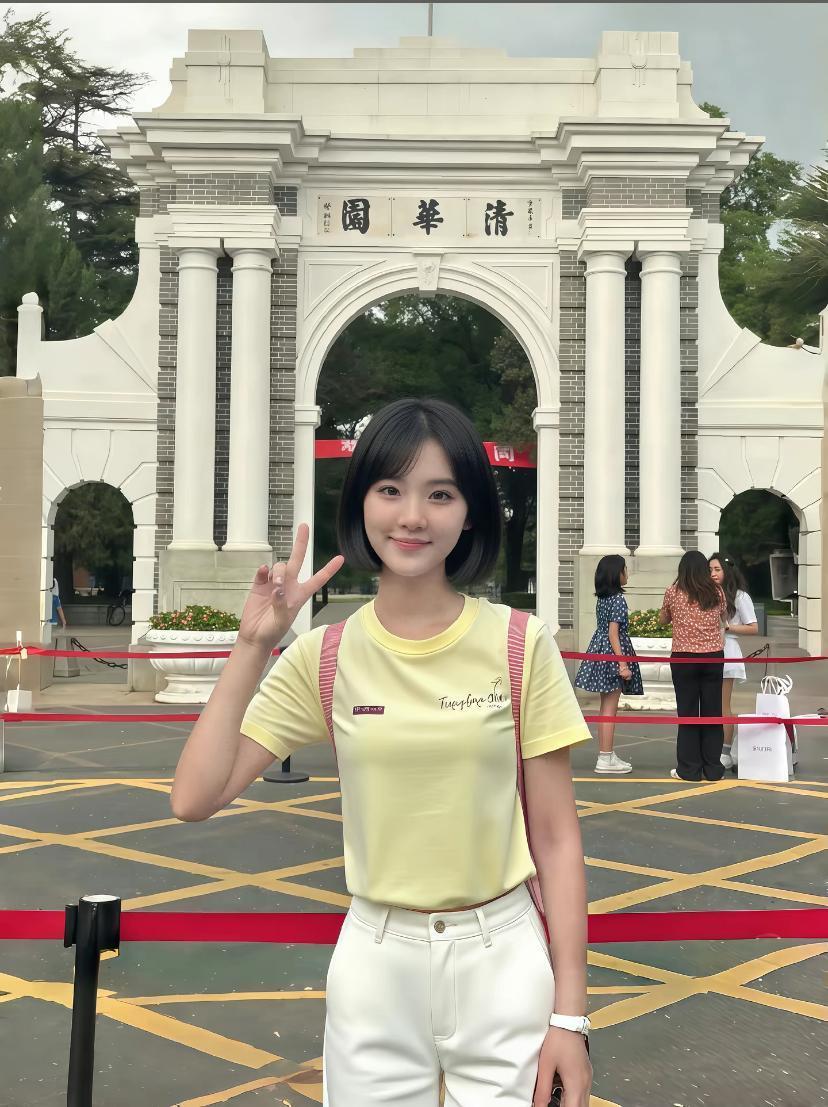 这颜值在清华大学做个班花没问题，当校花候选人有希望。一位网友送女儿去清华报到，她