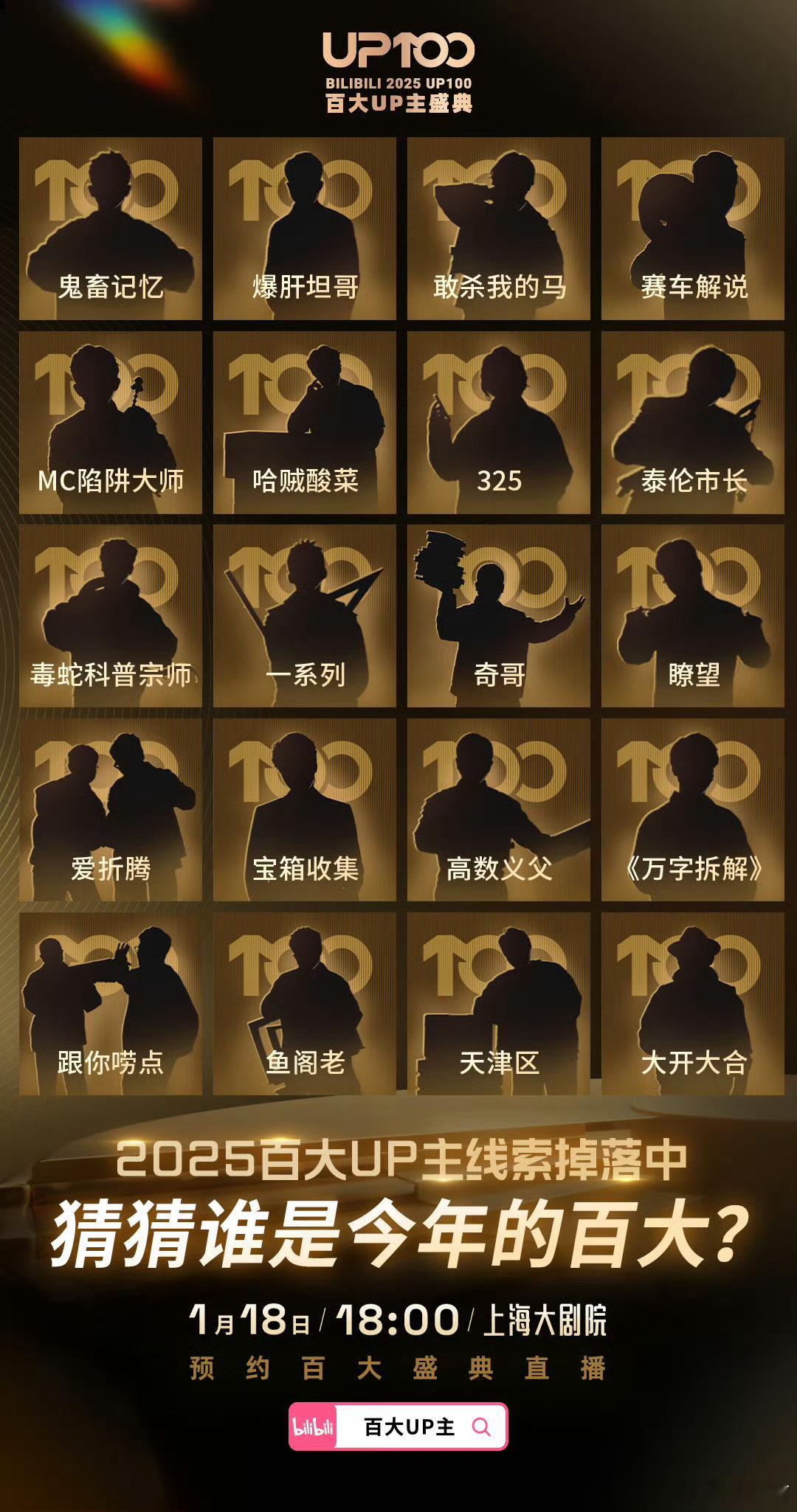 今年b站百大up的剪影，应该有不少你关注的