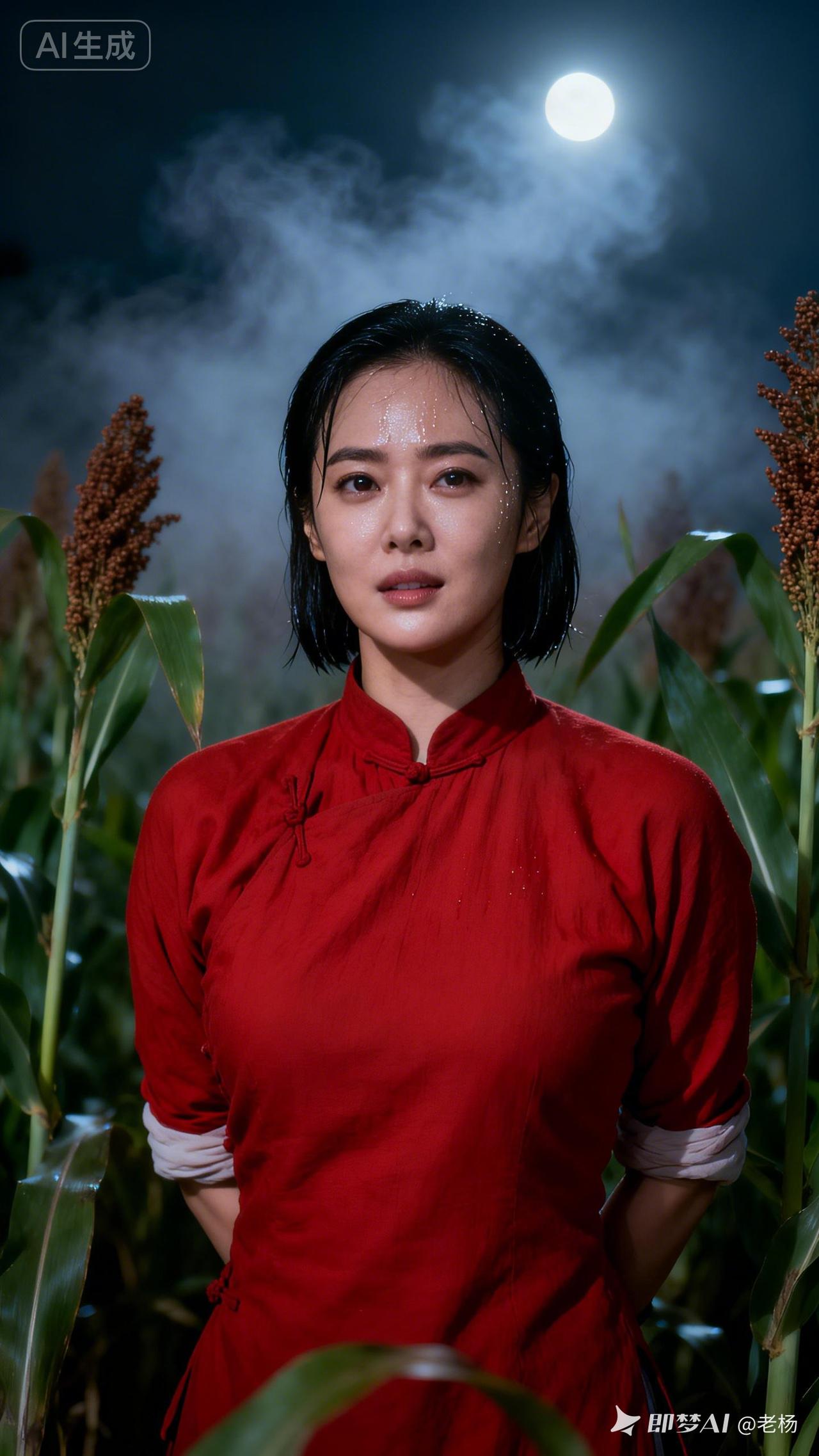 月光下的红衣女子，如梦如幻，唯美动人。