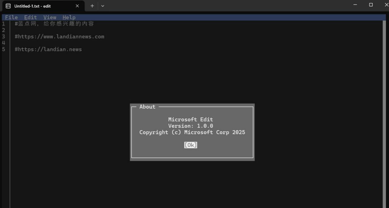 微软推出并开源命令行编辑器Edit，向MS-DOS编辑器致敬，但拥有Vi