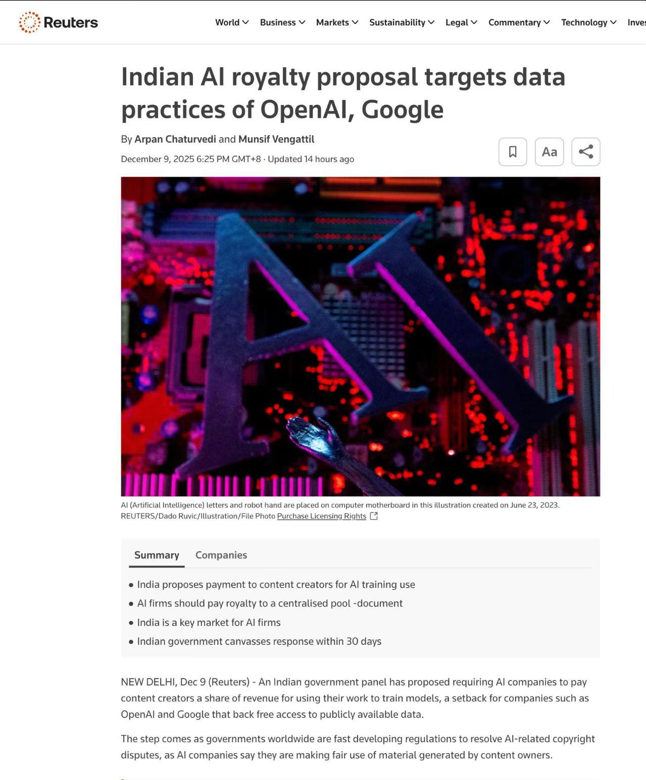 这是一条让人哭笑不得的新闻！印度要对AI巨头收“数据版税”了！是的！你没