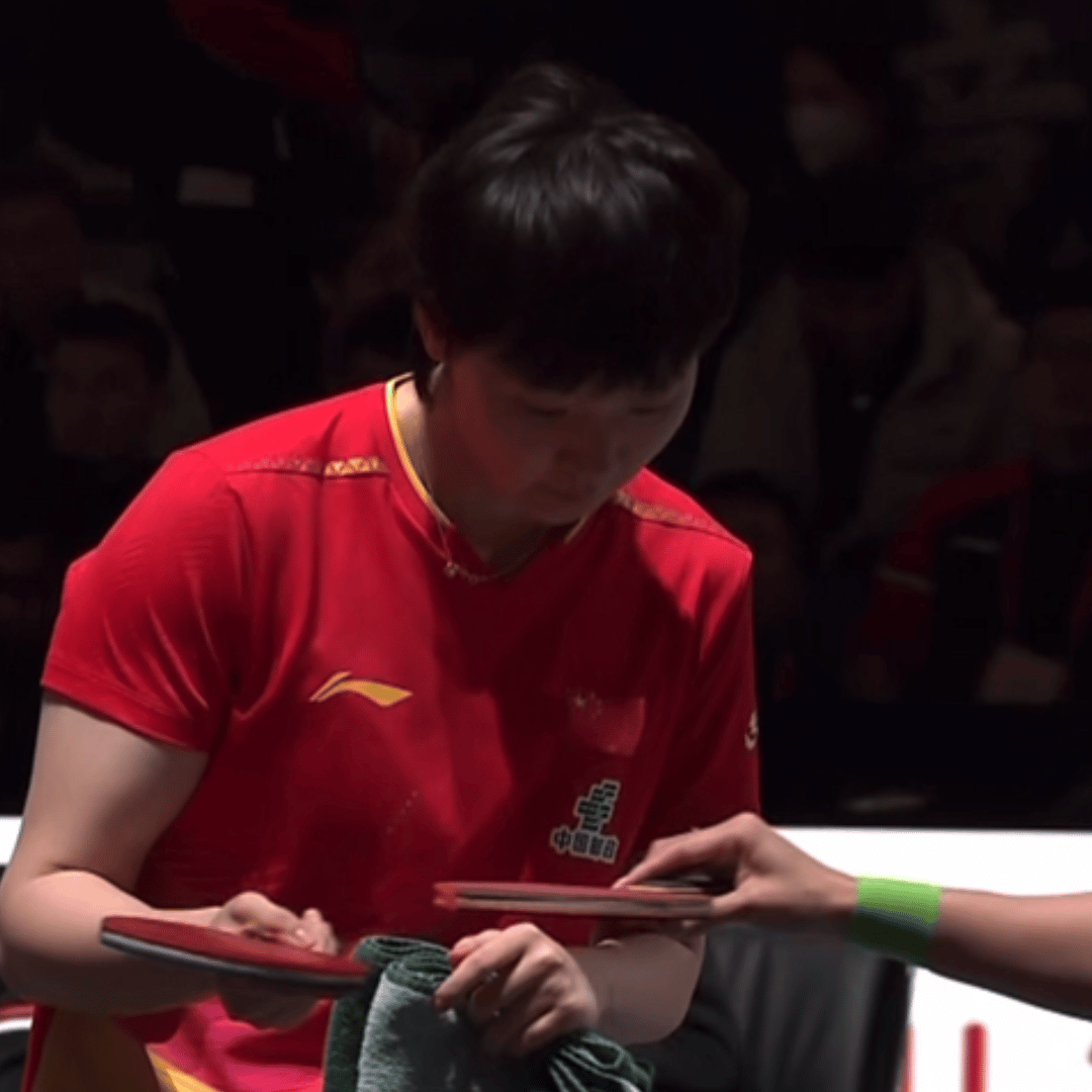 比赛前向对手认真确认胶皮的王曼昱！成都混合团体世界杯小组赛最后一日比赛，王曼昱