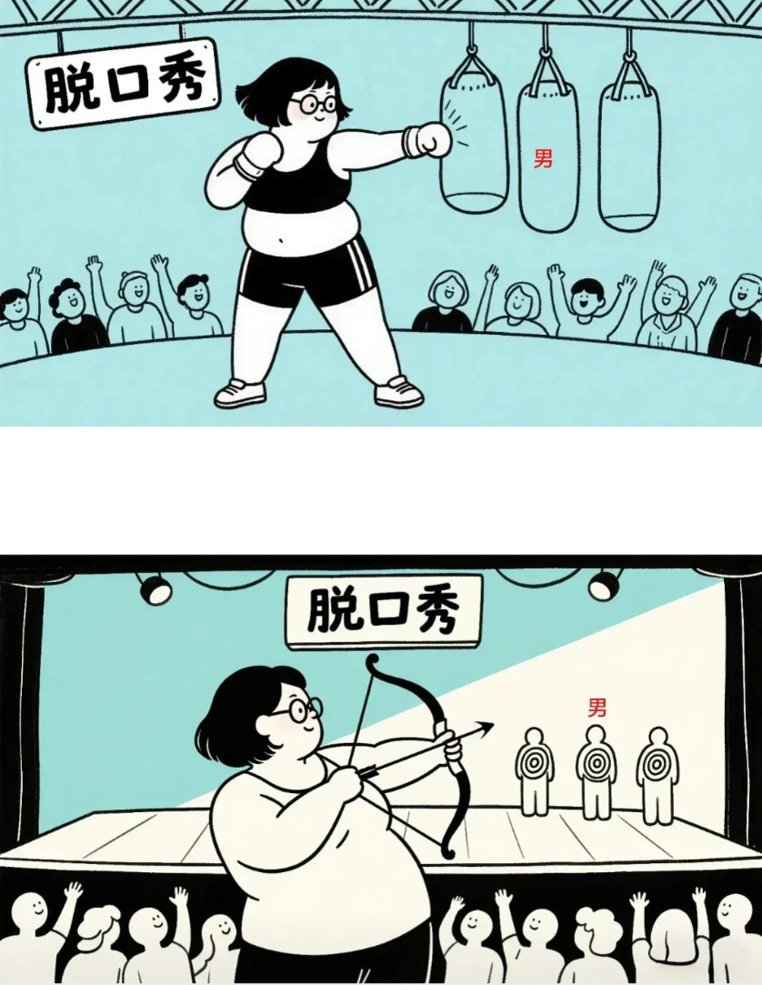 一图看懂国内脱口秀自从杨X靠着挑动对立贬低男性，获得了大量代言和收益后，许多人
