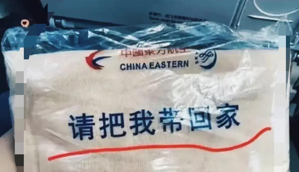 坐飞机遇到的事儿！东航给的毛毯，包装袋上写着“请把我带回家”，像国际航线这种一