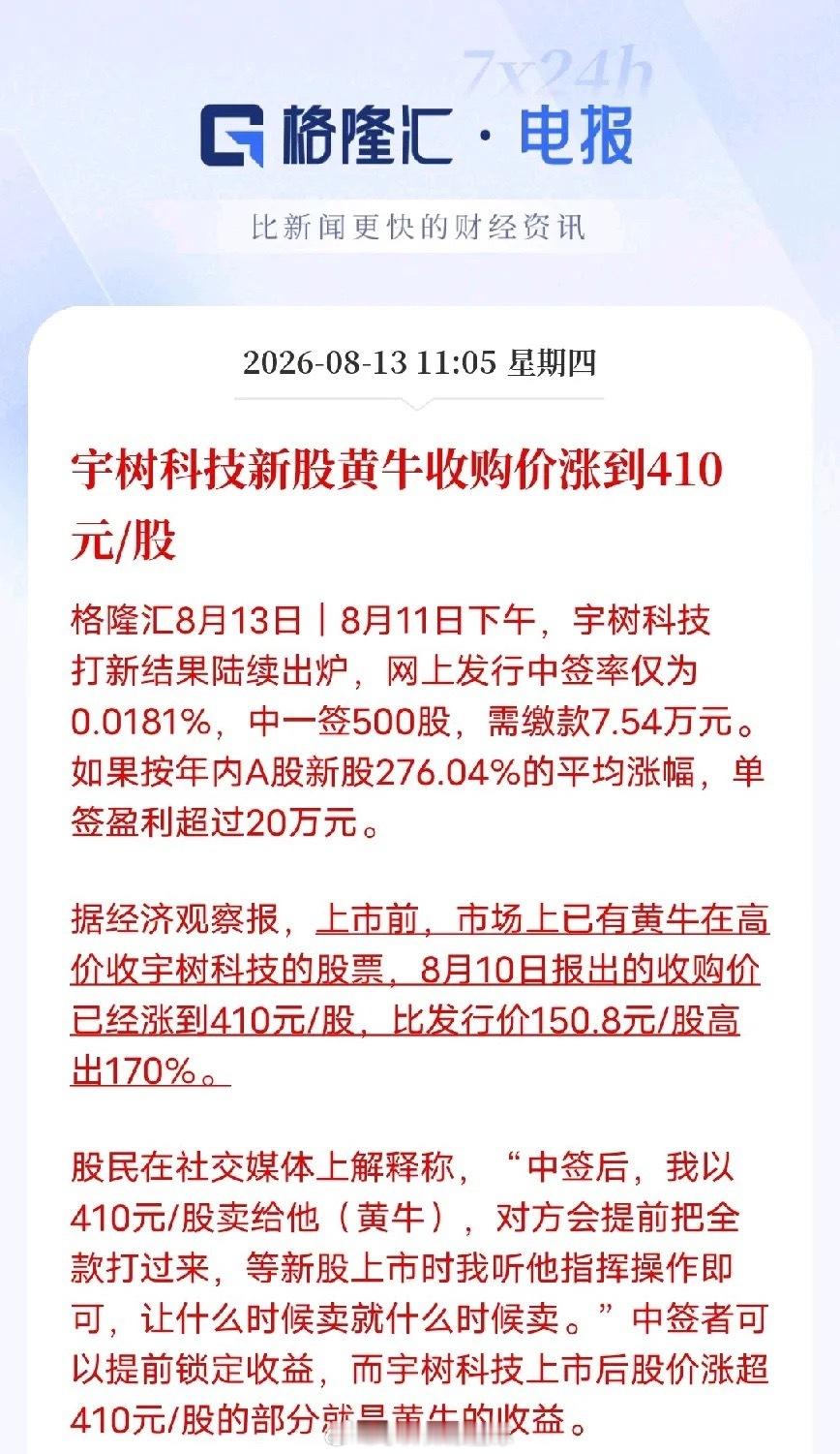 彻底疯狂！宇树科技未上市，黄牛410元抢筹，A股打新最疯一幕来了今年最炸裂的新股
