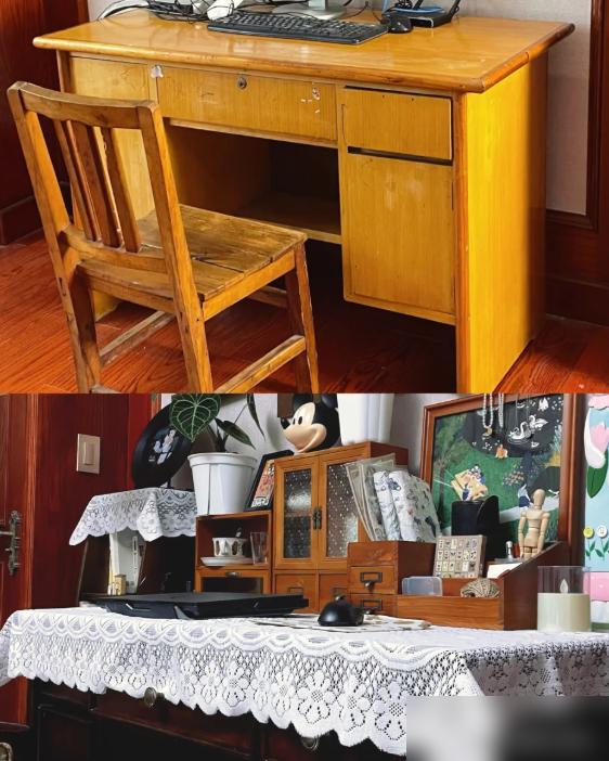 看完我妈改旧家具直接惊得我瞪圆眼睛！前阵回家想把老木沙发、旧柜子全换了，我妈攥着