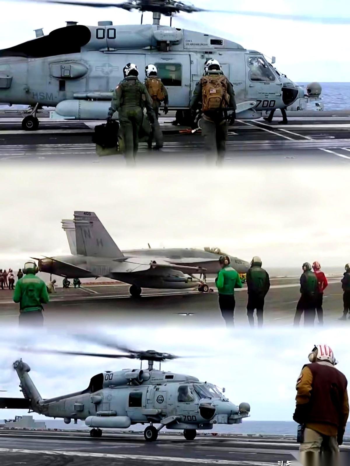 30分钟，掉两架。就那艘颤颤巍巍开过来的“尼米兹”号航母上的。一架直升机，一