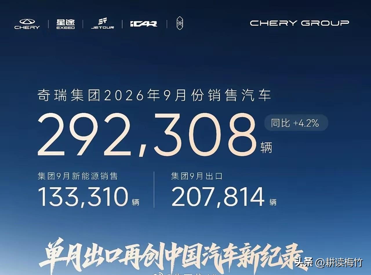 总销量29万出口占20多万！奇瑞这销量结构组成太畸形了！9月份奇瑞卖了29.