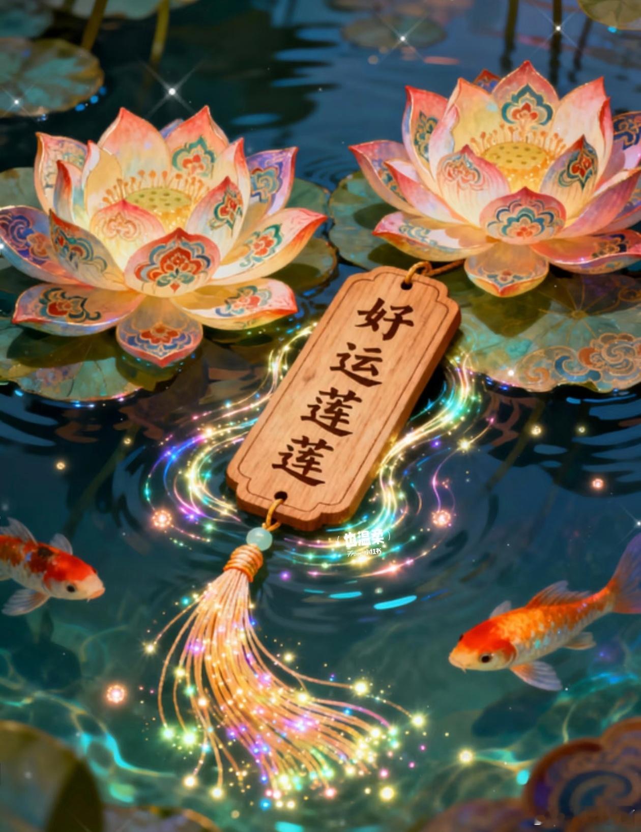 池中有锦鲤，有佛莲，一池子的好运气被你看到了。点赞，恭喜自己的好运。下一站：好运