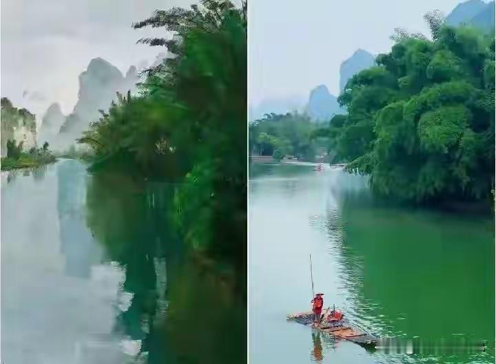 吴冠中先生佳作《漓江竹林》，画作似取景地而远胜取景地，可谓丹青妙手！万能的网友能