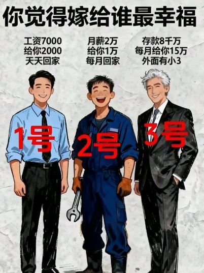 姐妹们！灵魂拷问来了——如果让你重新选结婚对象，下面三个男生里你pic...