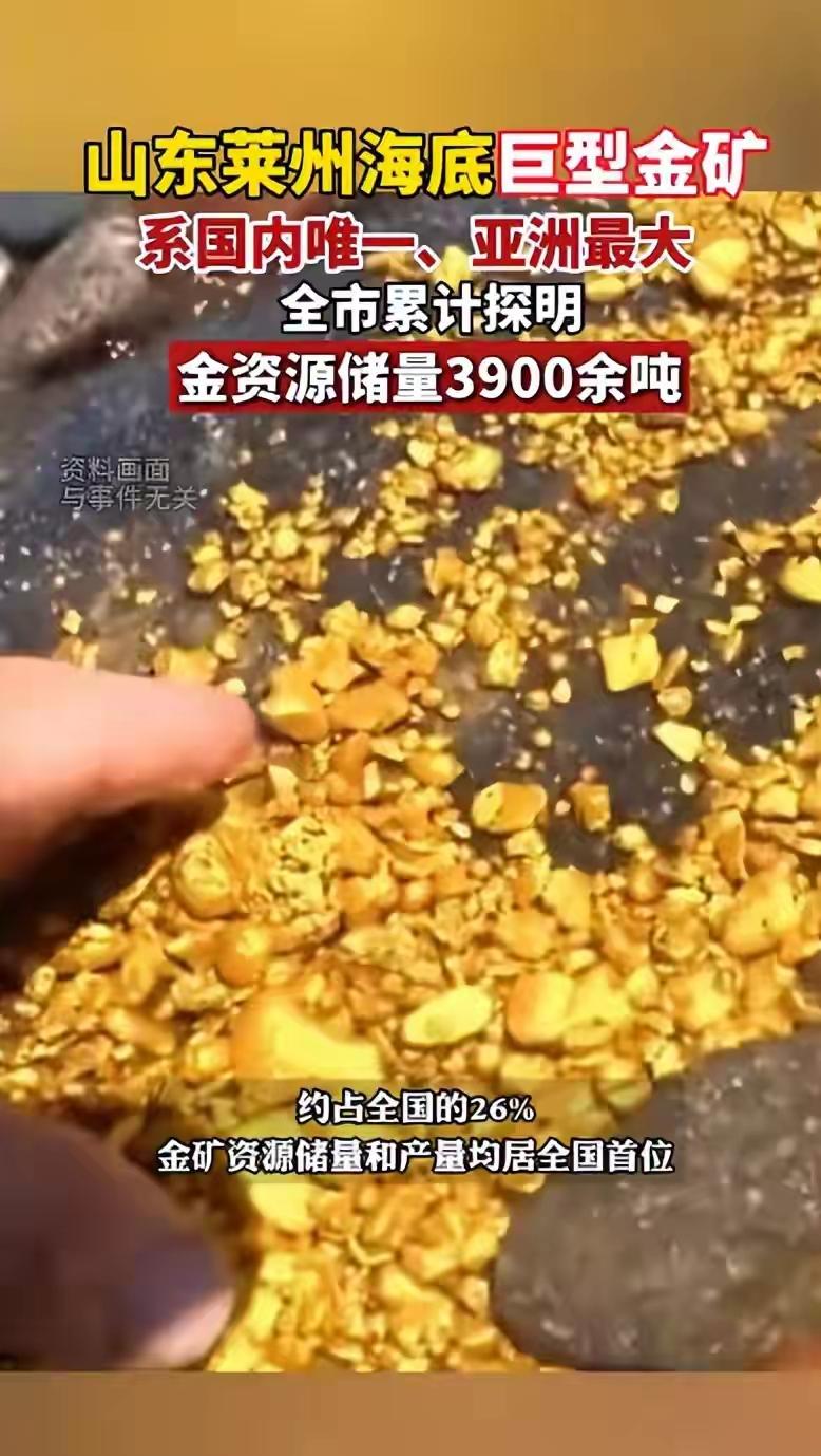 发财了！在莱州海底发现了一座金矿，储量有3900吨。有人可能不觉得多，没有概念