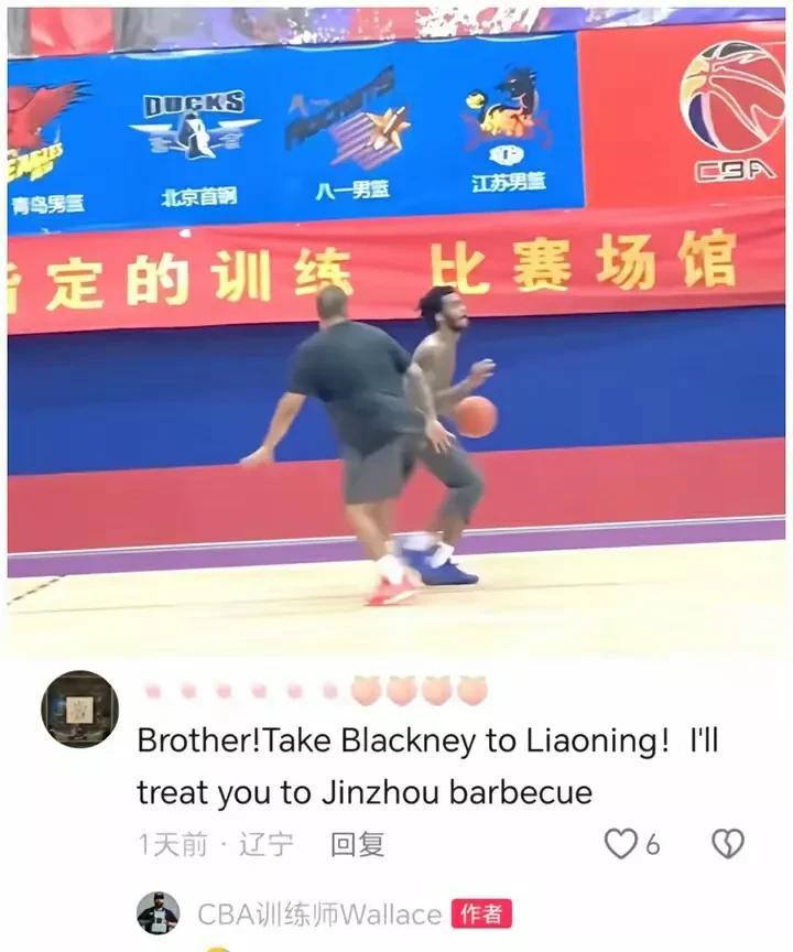 关于布莱克你和华莱士训练的视频，有球迷在华莱士社媒下留言，让他把布莱克你介绍给辽