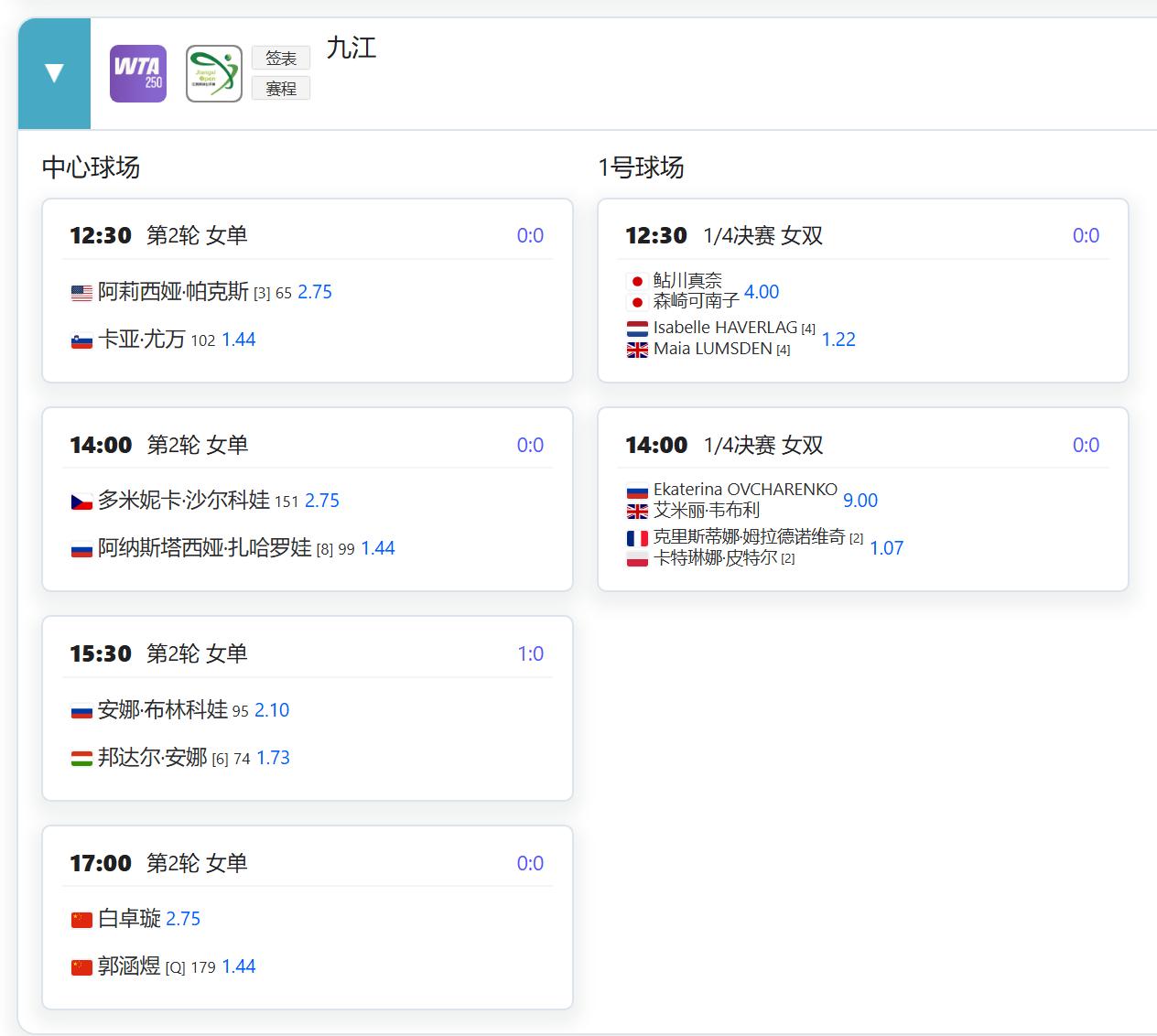 网球talking大会江西公开赛（九江站）今日赛程安排，中国德比谁能胜出？​