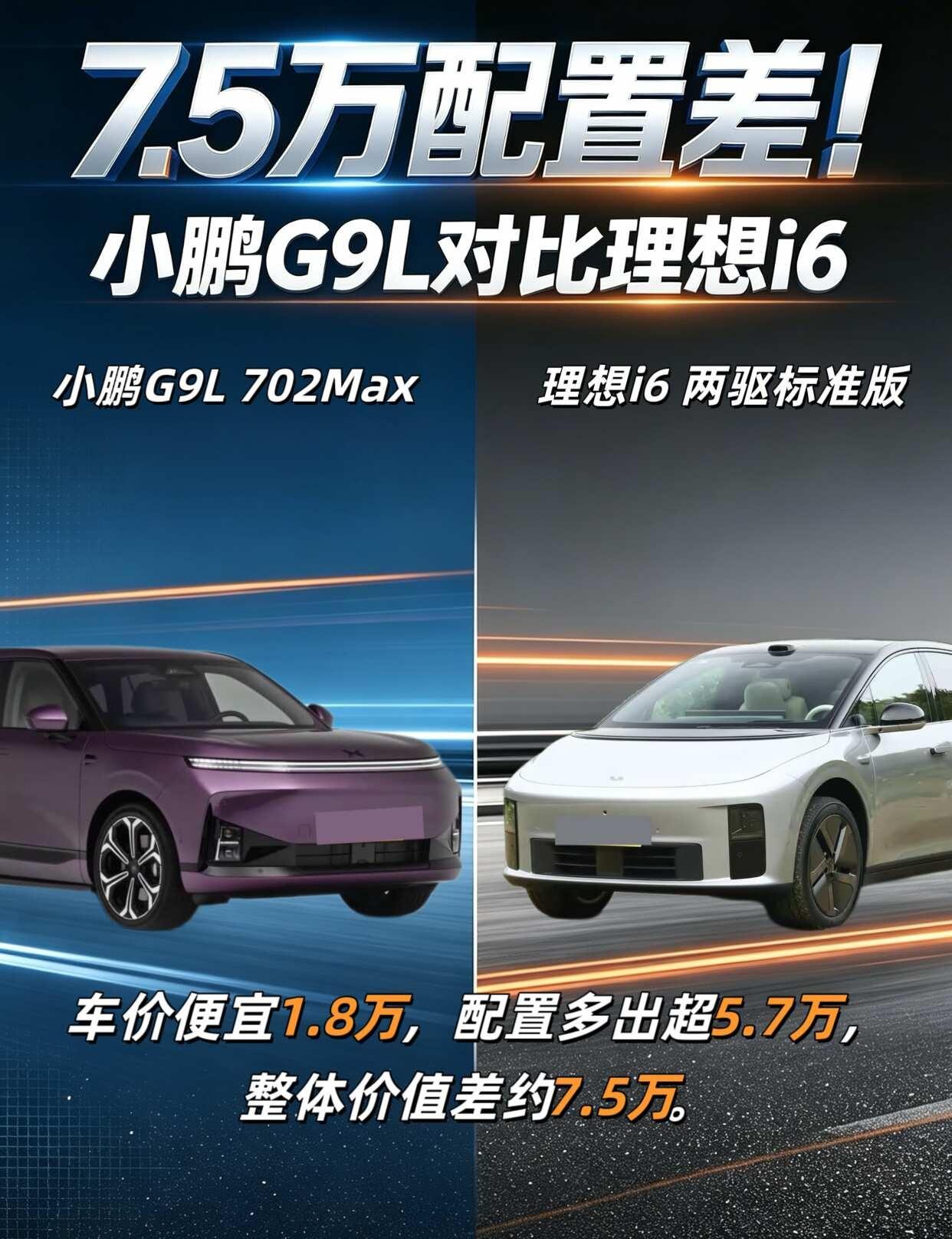 7.5万配置差！小鹏G9L对比理想i6[吃瓜]到了25万这个价位，很多人选