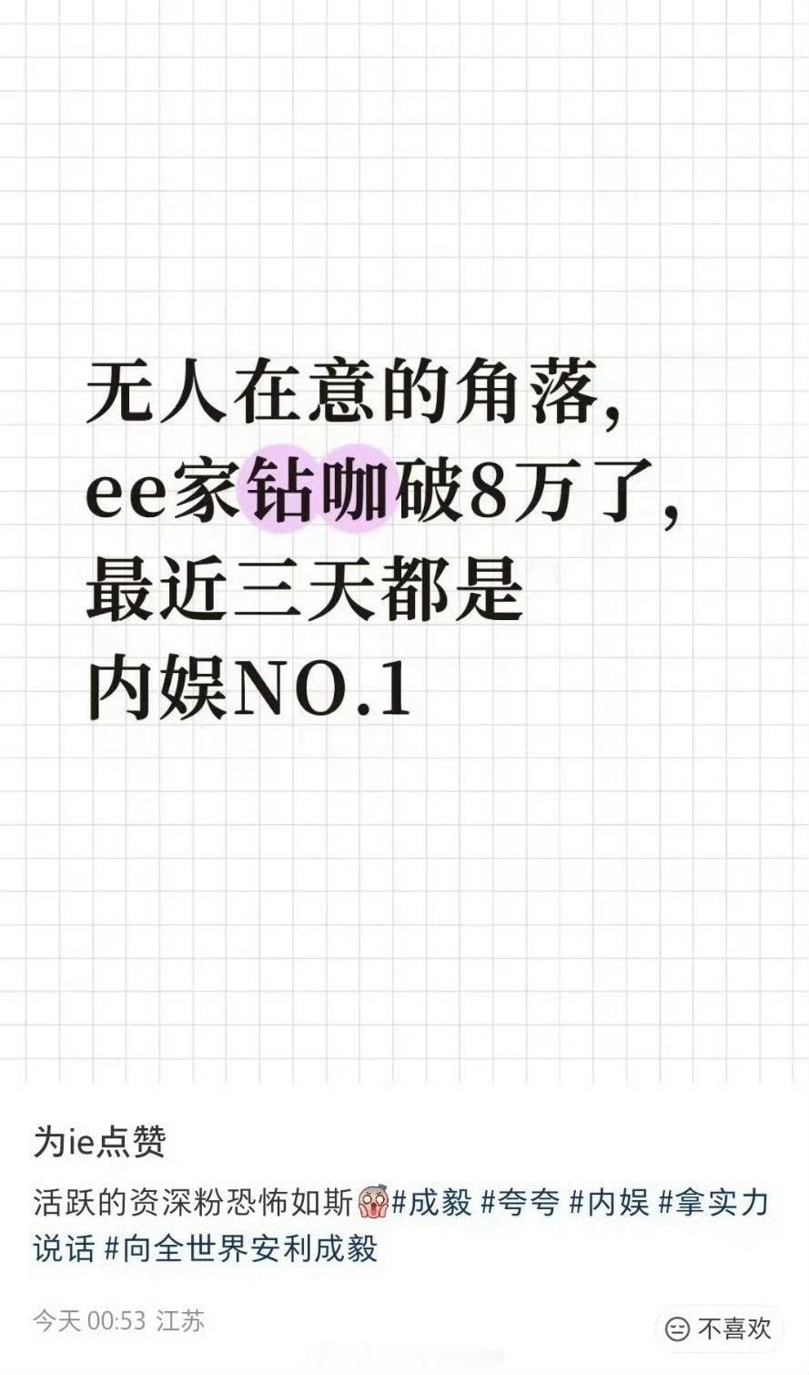 成毅家活粉也太多了吧后知后觉成毅钻咖破8万了已经连续三天都是内娱第一，好顶成毅成