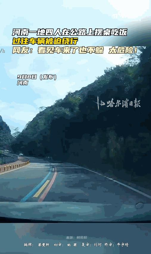 “胆子真大！”近日，河南，一男子开车外出，行驶至一处弯道时，发现前方有几个小黑点