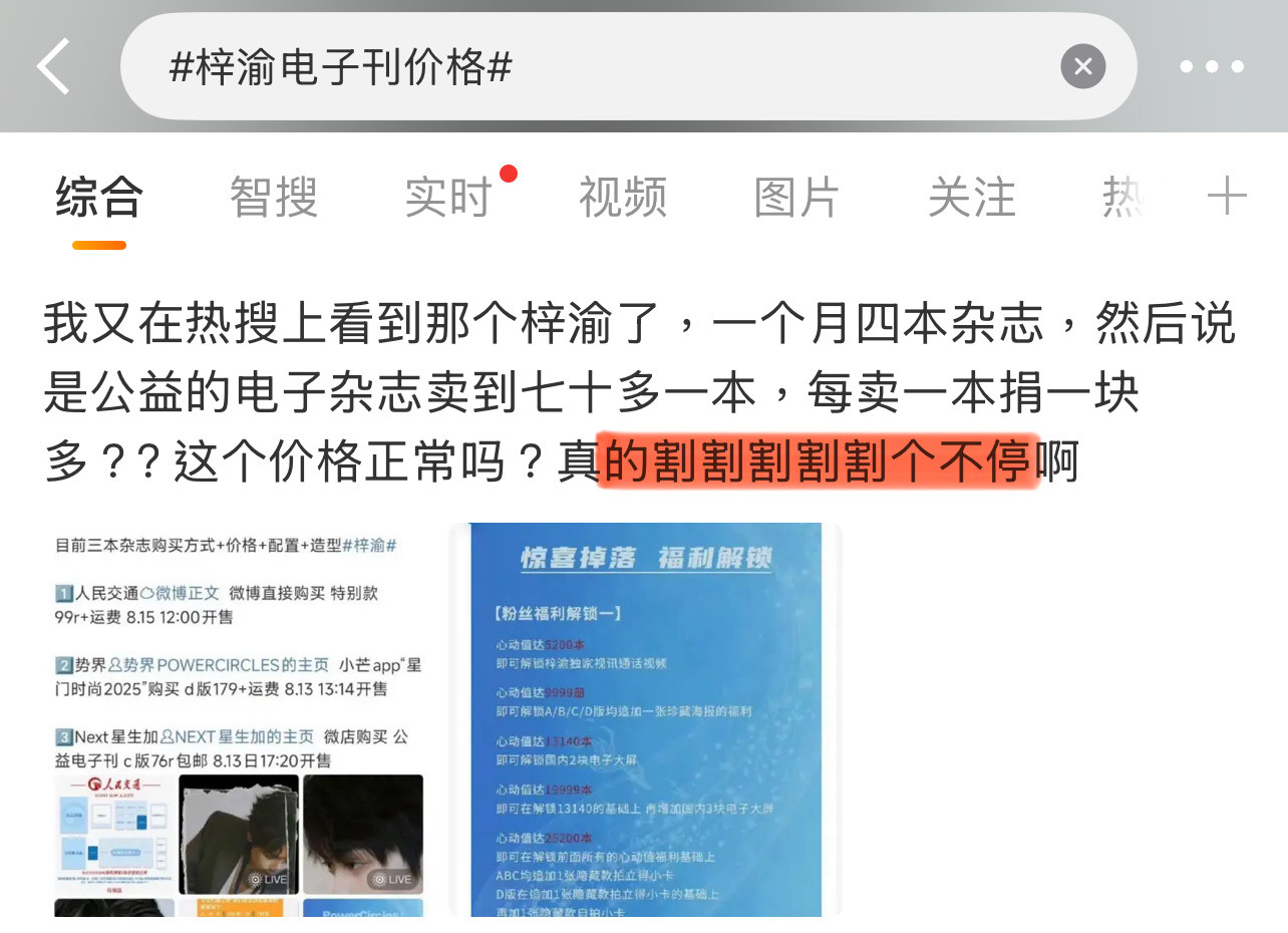 梓渝的电子刊价格被指太贵，割粉丝！所以艺人和杂志方是有分成的吗？