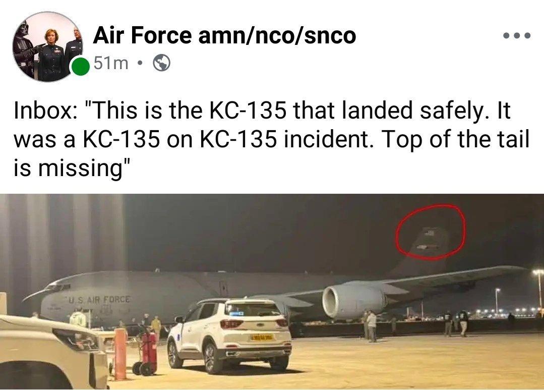 损失一架KC-135加油机后，另一架则安全降落到以色列本古里安机场，不过从画面看