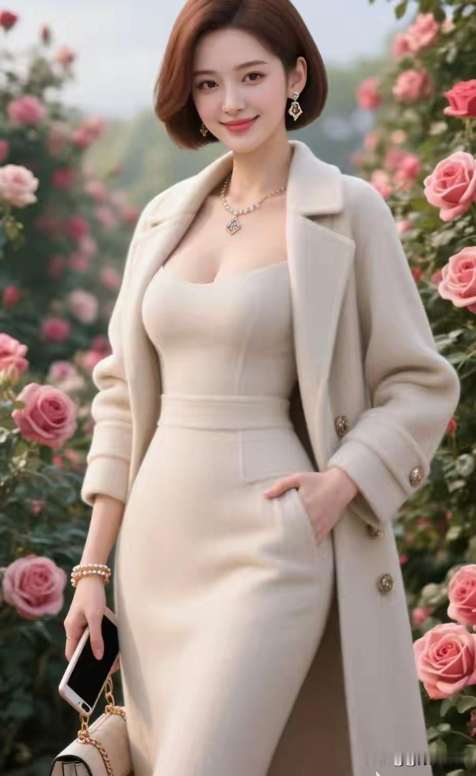 优雅玫瑰园中的时尚穿搭，尽显女性魅力！