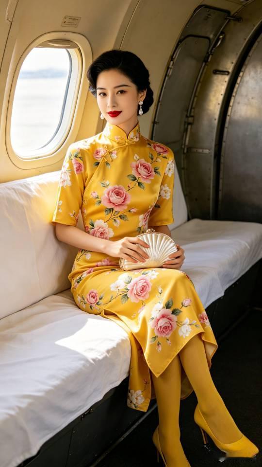 民国时期军阀姨太太：飞机上的旗袍美妇，人美，旗袍美。