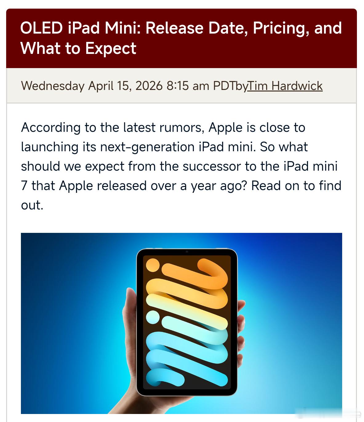 iPadmini8将首次搭载OLED屏iPadmini8(2026)基本确定