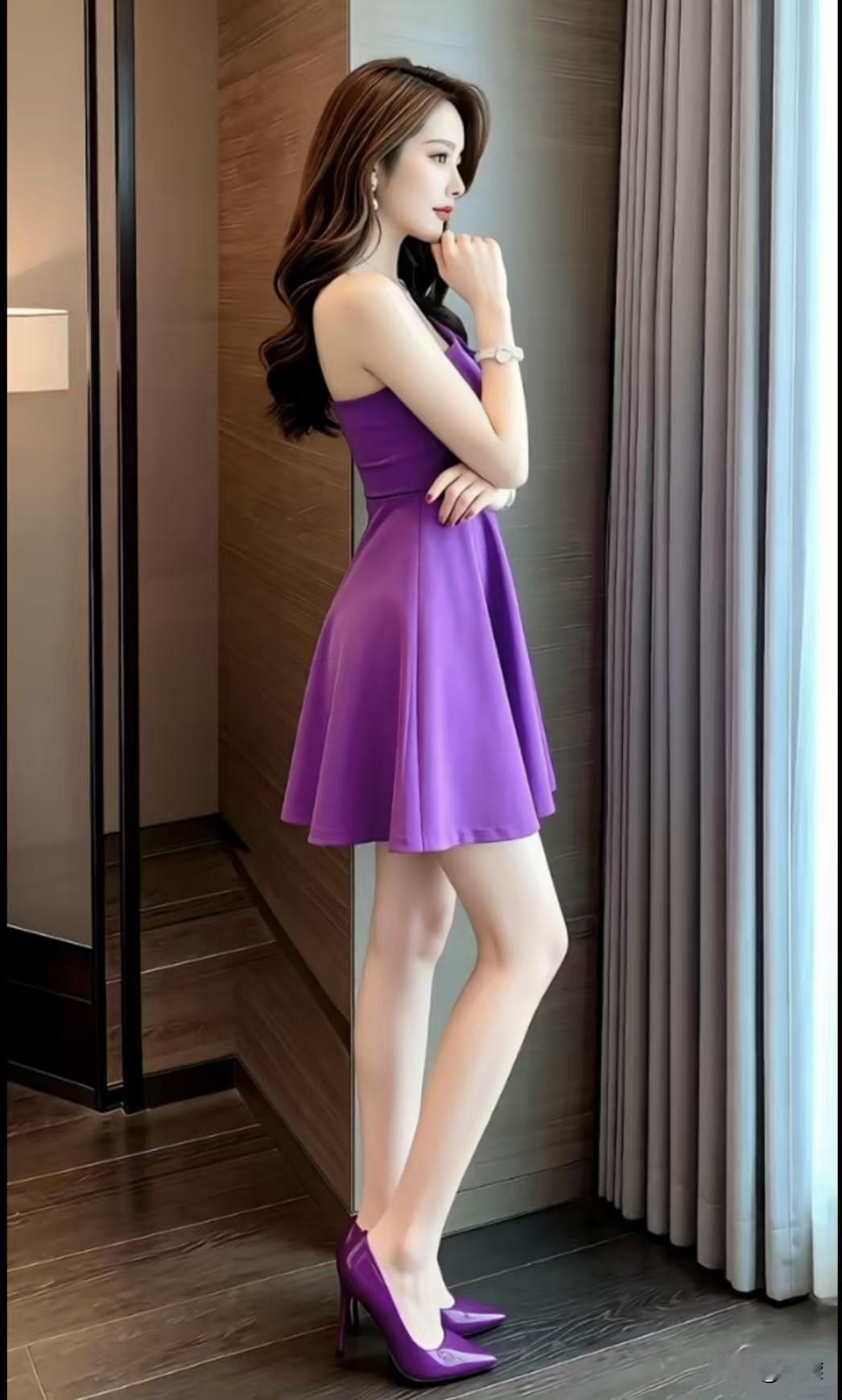 吊带的时尚效果展示是怎样的?一抹明艳紫，解锁吊带穿搭的时尚密码✨利落吊带剪裁