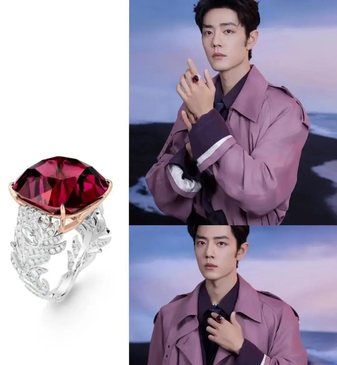 7800万戒指压手，肖战今晚戴它出场戒指通体羽毛造型，钛金属镶钻，重到需要