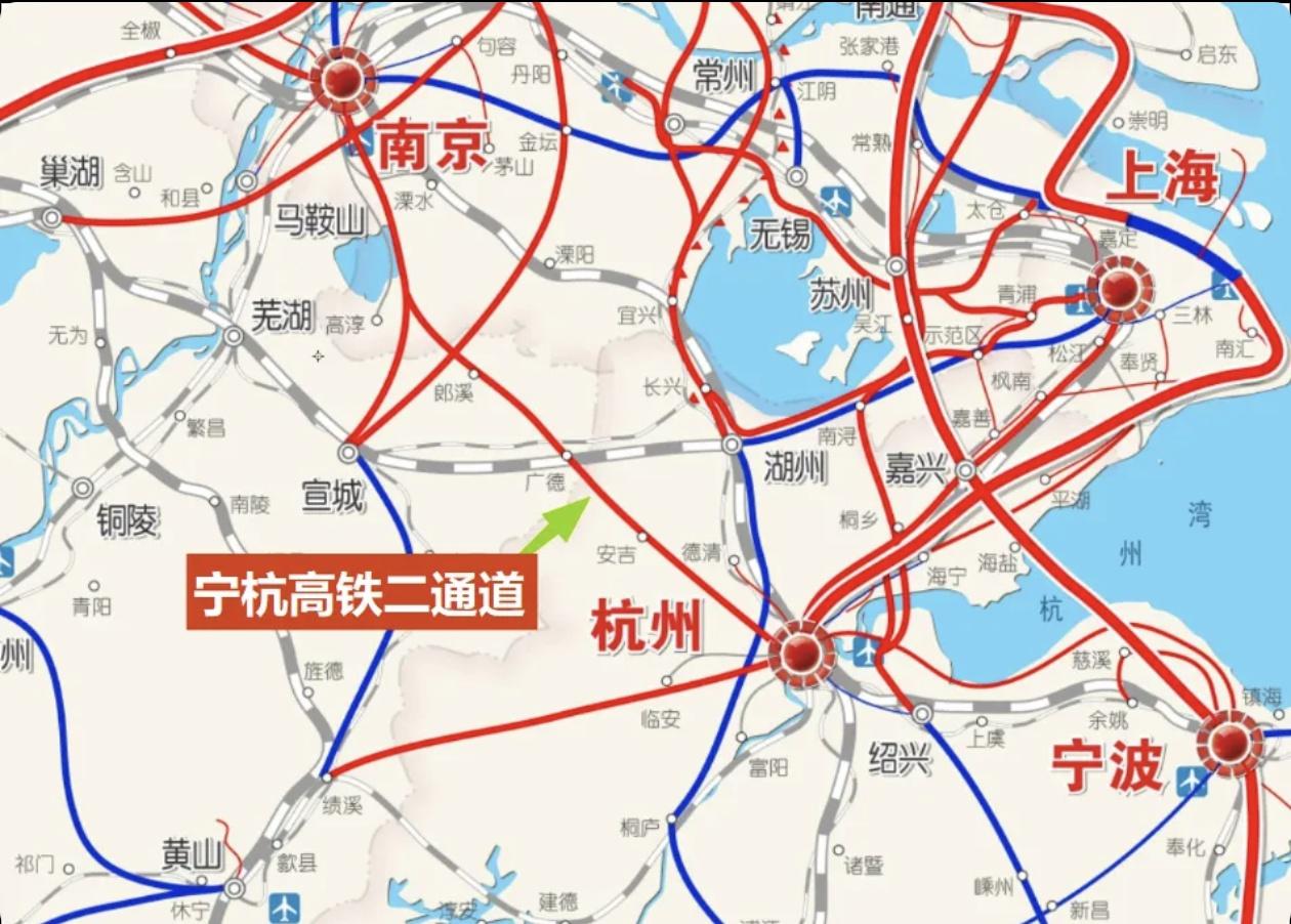 宁杭高铁二通道：南京到杭州新建172公里复线，分流老线。宜湖高铁：宜兴到湖州62
