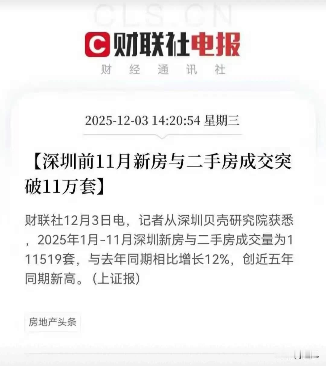 楼市有没有回暖数据说话！前11个月深圳新房与二手房合计成交突破11万套！别的不